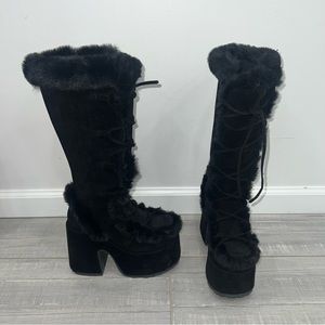 Black Demonia CAMEL-311 faux fur platform boots